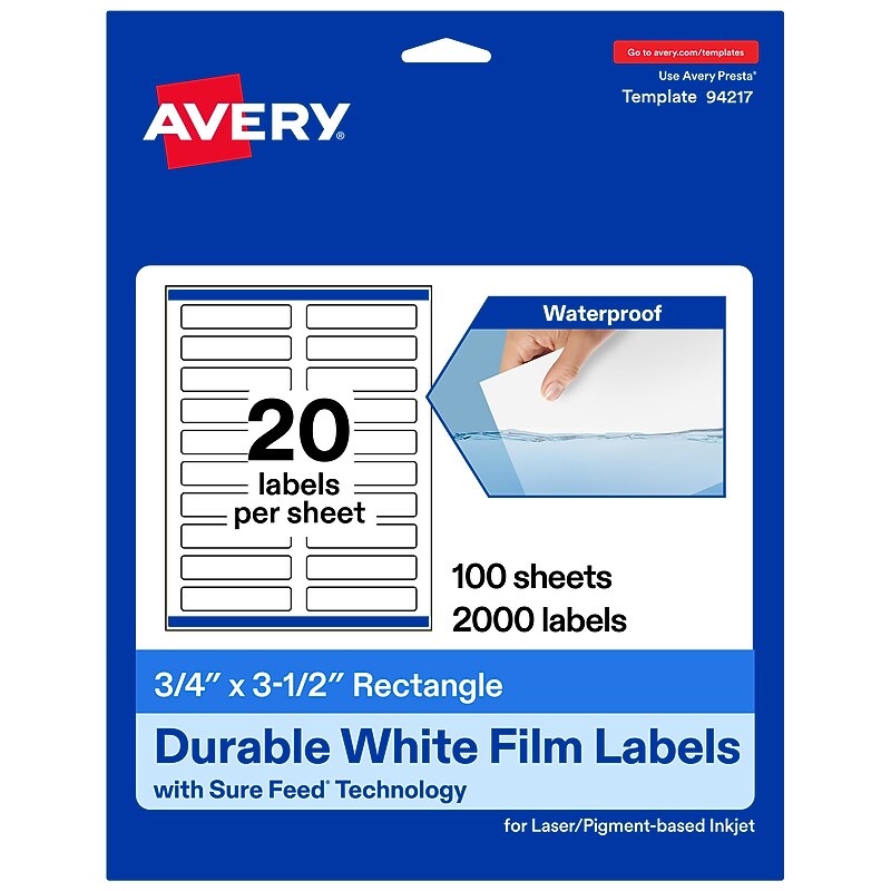 Avery Rectangle Laser/Inkjet Multipurpose Labels, 0.75" x 3.5", White, 2000 Labels/Box (94217) image 1