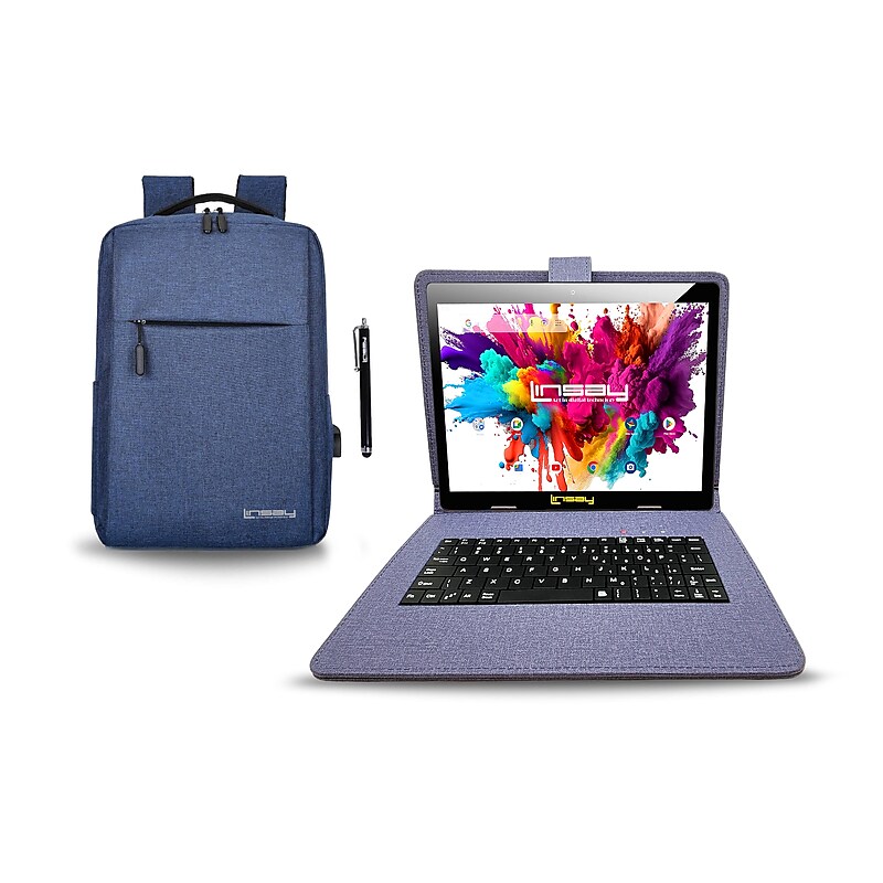 LINSAY 10.1" OCTA CORE Android 13 Tablet Bundle with Keyboard Case Backpack and Pen, 128GB, Blue (F10XIPGCLOBLUBA) image 1