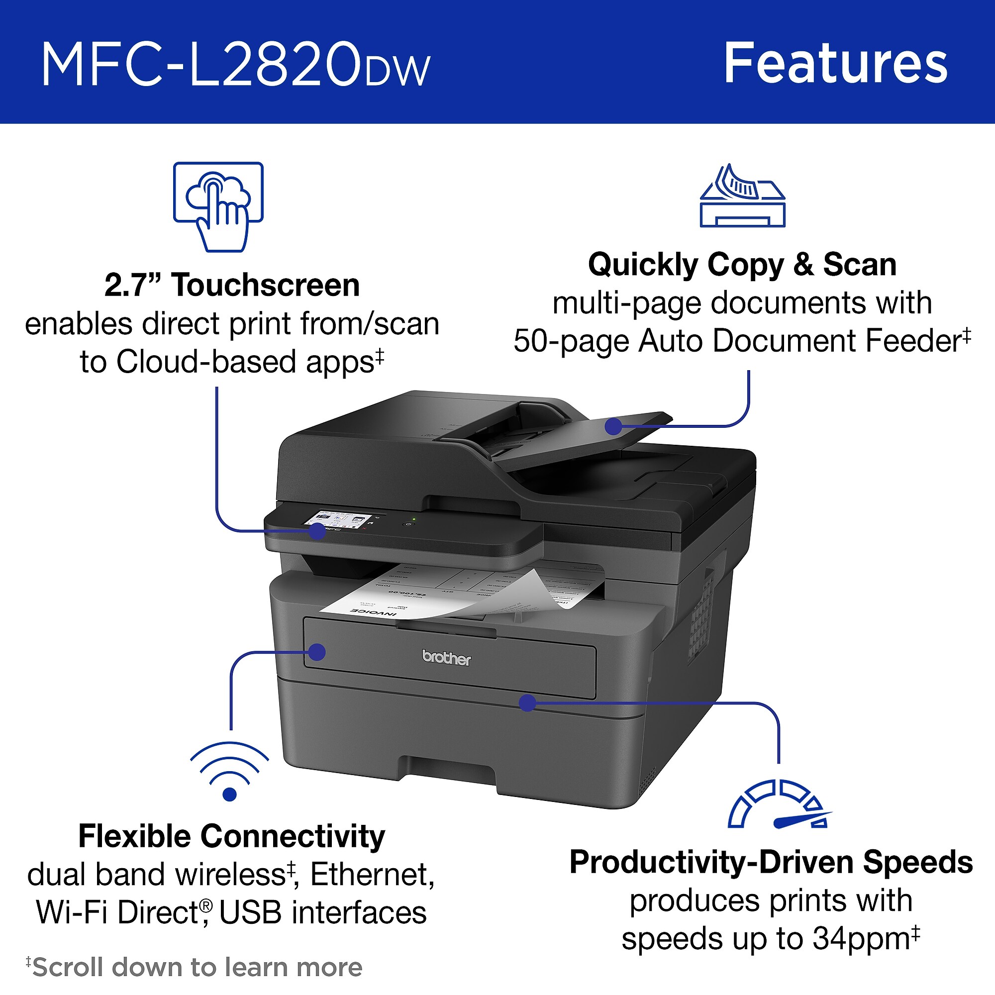 Brother MFC-L2820DW Refurbished Wireless, Black & White, All-In-One Laser Printer, Refresh Subscription Ready Sansujyuku sansujyuku.com