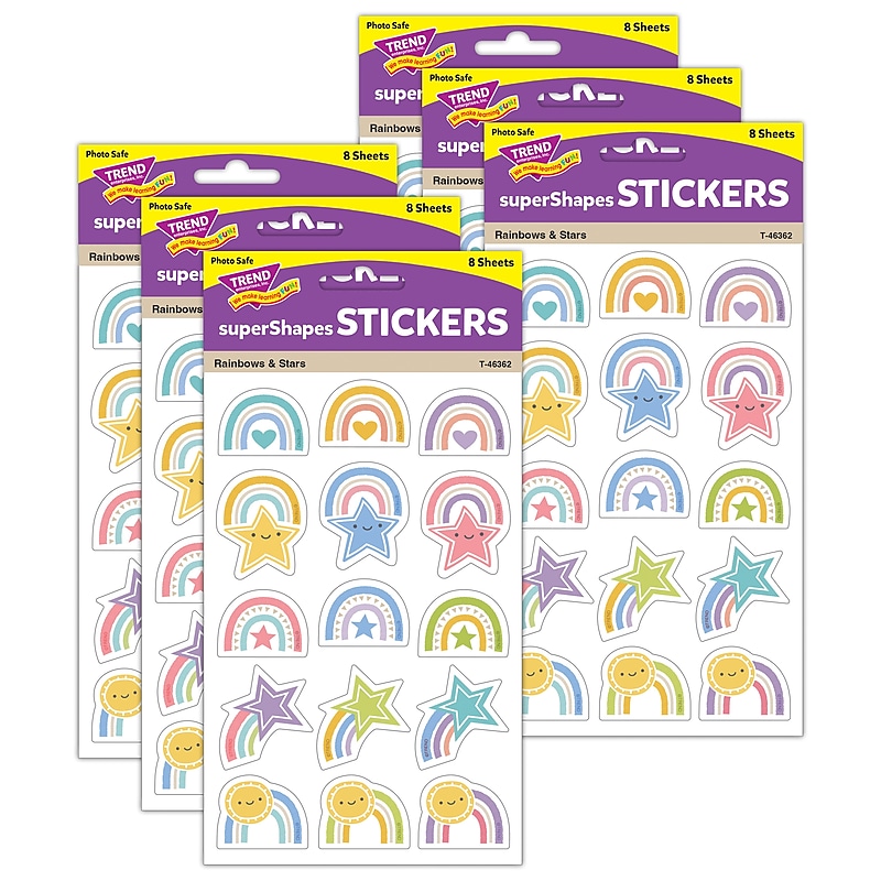 Trend Enterprises Rainbows & Stars Large superShapes Stickers, Assorted Colors, 120/Pack, 6 Packs/Bundle (T-46362-6) image 1