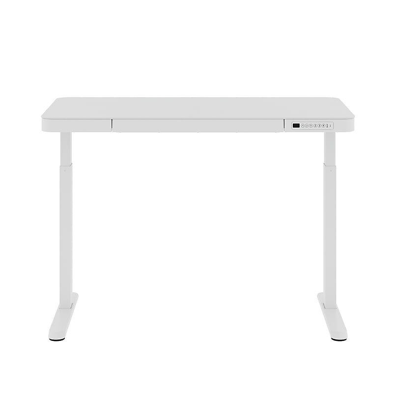 FlexiSpot EG9 48"W Electric Adjustable Glass Top Standing Desk, White (EG9W-E) image 1