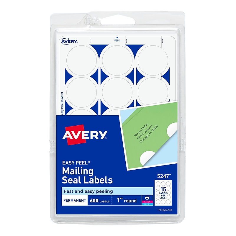Avery Printable Laser/Inkjet Mailing Seals, 1" Diameter, White, 600 Labels Per Pack (13928/5247) image 1