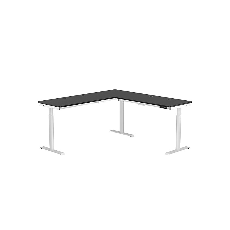VersaDesk PowerLift 72"W Electric L-Shaped Adjustable Standing Desk, Black/White (PLLSD7272-WB-APP) image 1