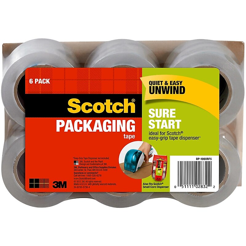 Scotch Sure Start Packing Tape, 1.88" x 25 yds., Clear, 6/Pack (DP1000RF6) image 1