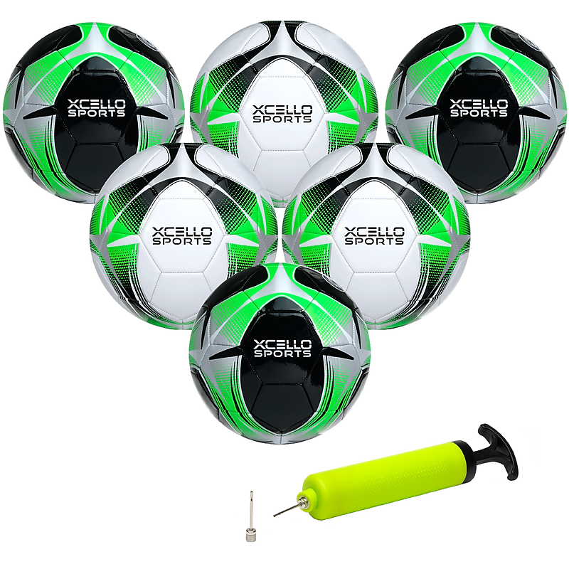 Xcello Sports Size 3 Soccer Balls with Pump, Black/Green/Silver and White/Green/Silver, 6/Pack (SB-S3-6-ASST-7) image 1