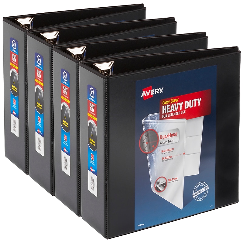 Avery Heavy Duty Heavy Duty 4" 3-Ring Standard, D-Ring, Black, 4/Pack (79604CT) image 1