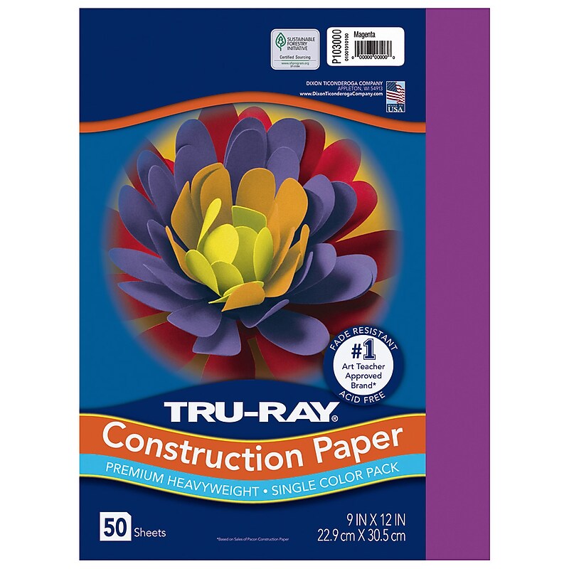 Pacon Tru-Ray 9" x 12" Construction Paper, Magenta, 50 Sheets/Pack (PAC103000) image 1