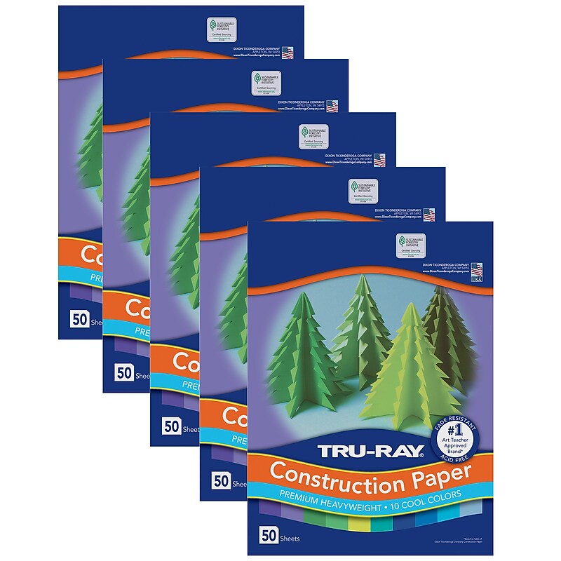 Tru-Ray 9" x 12" Construction Paper, Cool Assorted, 50 Sheets/Pack, 5 Packs/Bundle (PAC102942-5) image 1