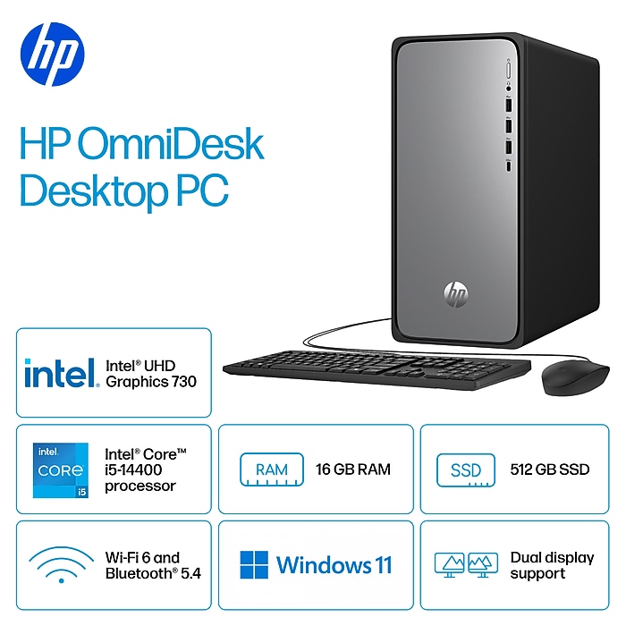 静音i5 14400/16G/SSD1T/Win11/Office2021 HP OmniDesk Desktop Computer, Intel Core i5-14400, 16GB RAM