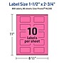 Avery Laser/Inkjet Rectangle Multipurpose Labels, 1.5" x 2.75", Bright Pink, 800/Box (94230)~#|#~AA86A8F7-893A-4953-972C615D4F875091_sc7