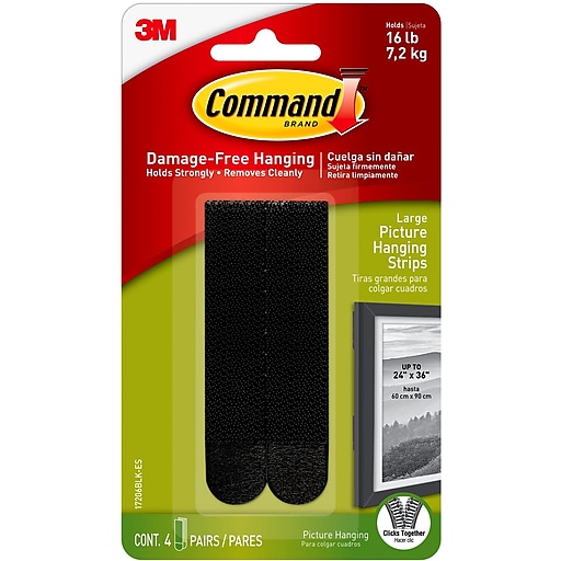 Command 17206BLK Heavy Duty, Holds 16 lbs Picture Hanging Strips, 4 Pairs,  Black, 4 Count