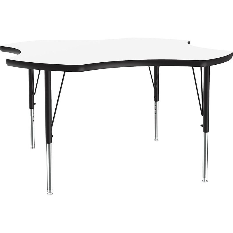 Correll 48" Clover-Shaped Activity Table, Height-Adjustable, Frosty White/Black (A48DE-CLO-80) image 1