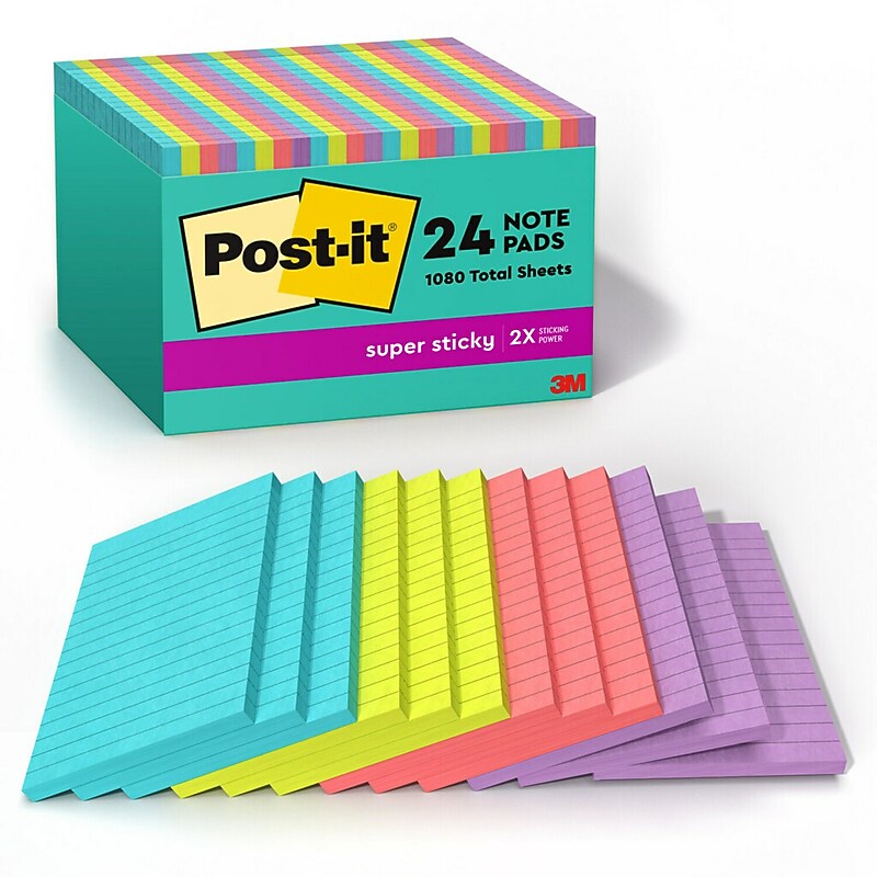 Post-it Super Sticky Notes, 4" x 6", Supernova Neons Collection, Lined, 45 Sheets/Pad, 24 Pads/Pack (660-24SSMIA-CP) image 1