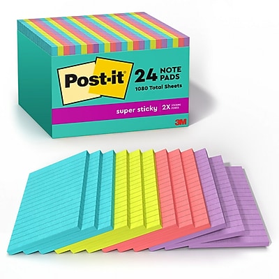 Post-it Super Sticky Notes, 4″ x 6″, Supernova Neons Collection, Lined, 45 Sheets/Pad, 24 Pads/Pack (660-24SSMIA-CP) Simolary simolary.com
