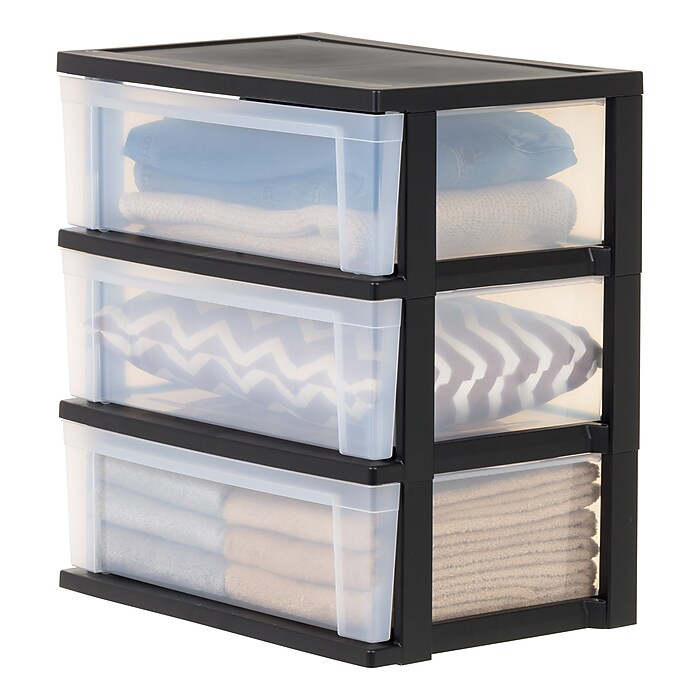 Iris Stackable Wide Chest, 3 Drawer, Black, 2/Pack (380026) | Staples