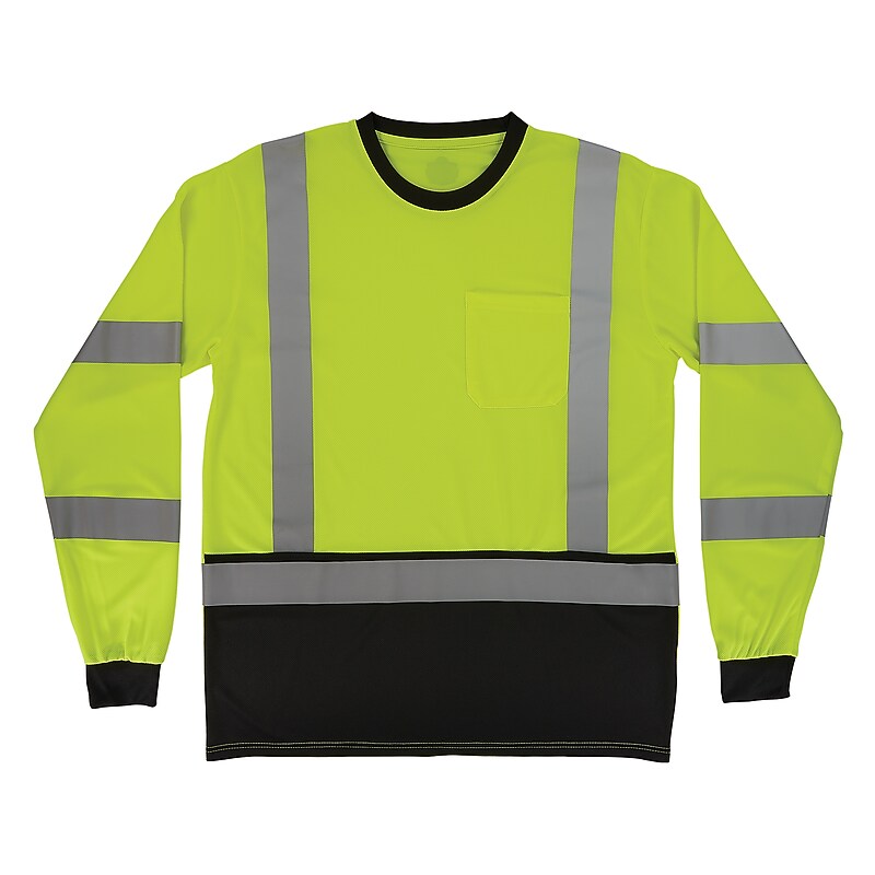 GloWear 8369BK High Visibility Long Sleeve Black Bottom T-Shirt, ANSI Type R Class 3, Lime, 2XL (22206) image 1