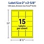 Avery Laser/Inkjet Multipurpose Rectangle Labels, 2" x 2-5/8", Neon Yellow, 1200/Box (94235)~#|#~AAB5E0BD-E316-48DE-9391C10A047961A2_sc7