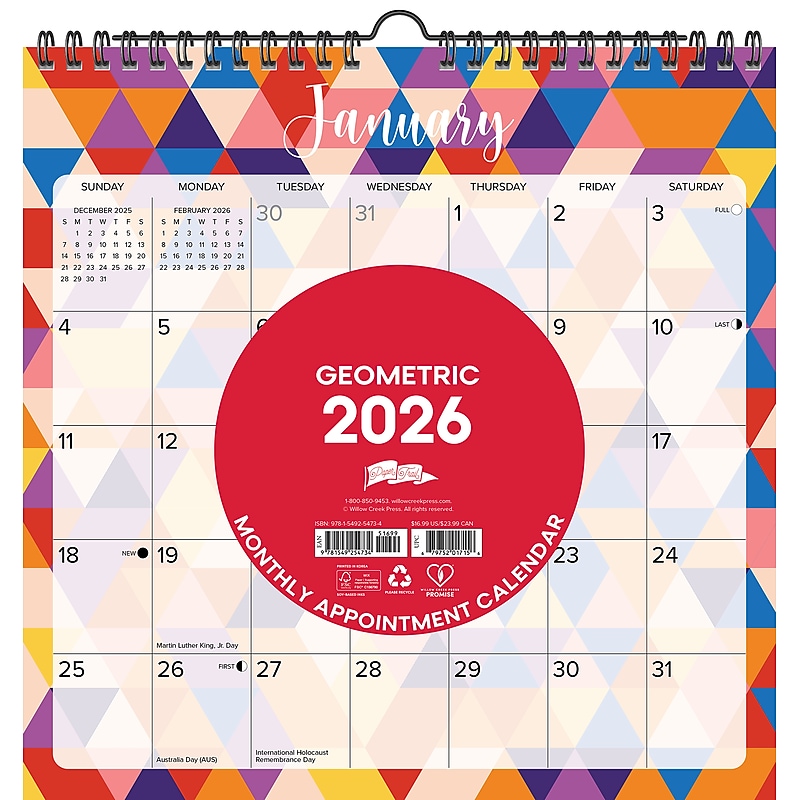 2026 Willow Creek Geometric 12" x 12" Monthly Wall Calendar (54734) image 1