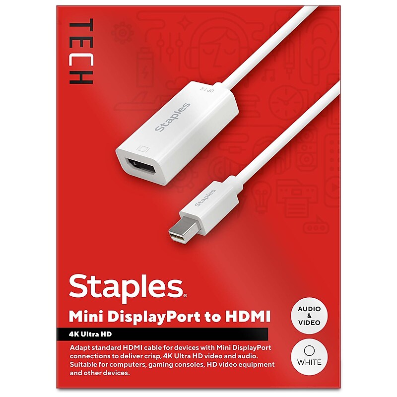 Staples TECH Mini DisplayPort to HDMI Audio/Video Adapter, Male to Female, White (ST62353) image 1