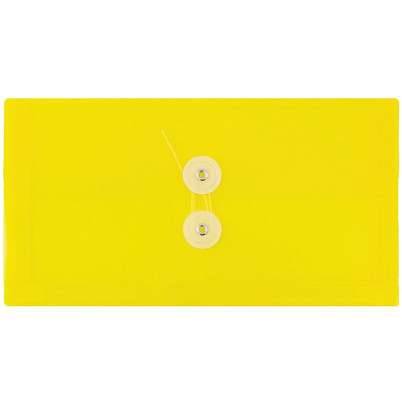JAM Paper Premium Plastic Filing Envelope with Button & String Closure, 5 1/4" x 10", Yellow, 3/Pack (921B1YEX3) image 1