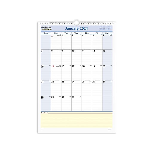 2024 ATAGLANCE QuickNotes 12" x 17" Monthly Wall Calendar, Blue