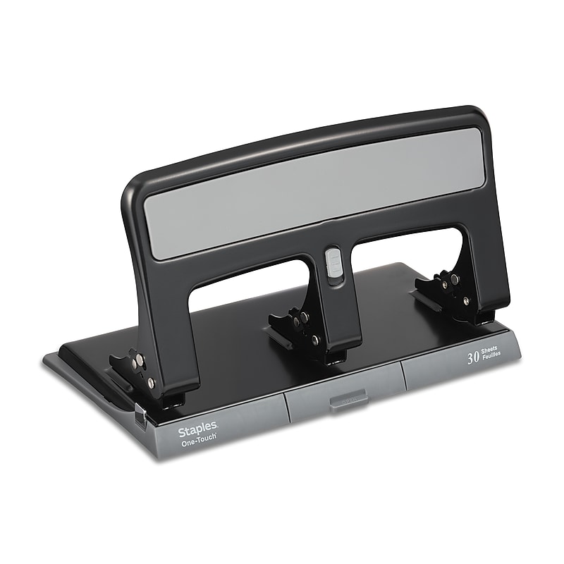 Staples One-Touch 3-Hole Punch, 30 Sheet Capacity, Black, 6/Case (26614) image 1