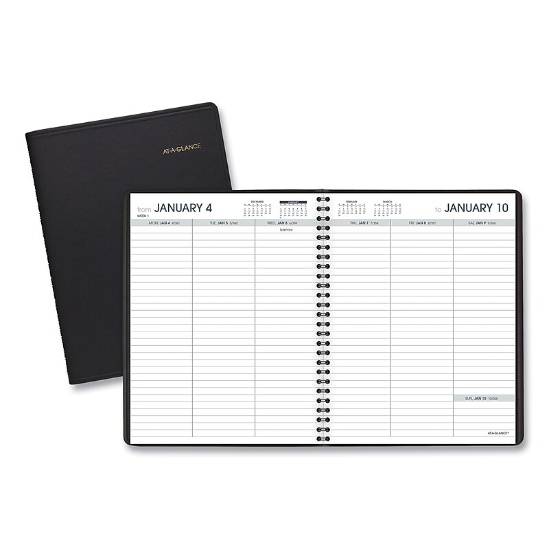 2026 AT-A-GLANCE 6.75" x 8.75" Weekly Planner, Faux Leather Cover, Black (AAG7085505) image 1