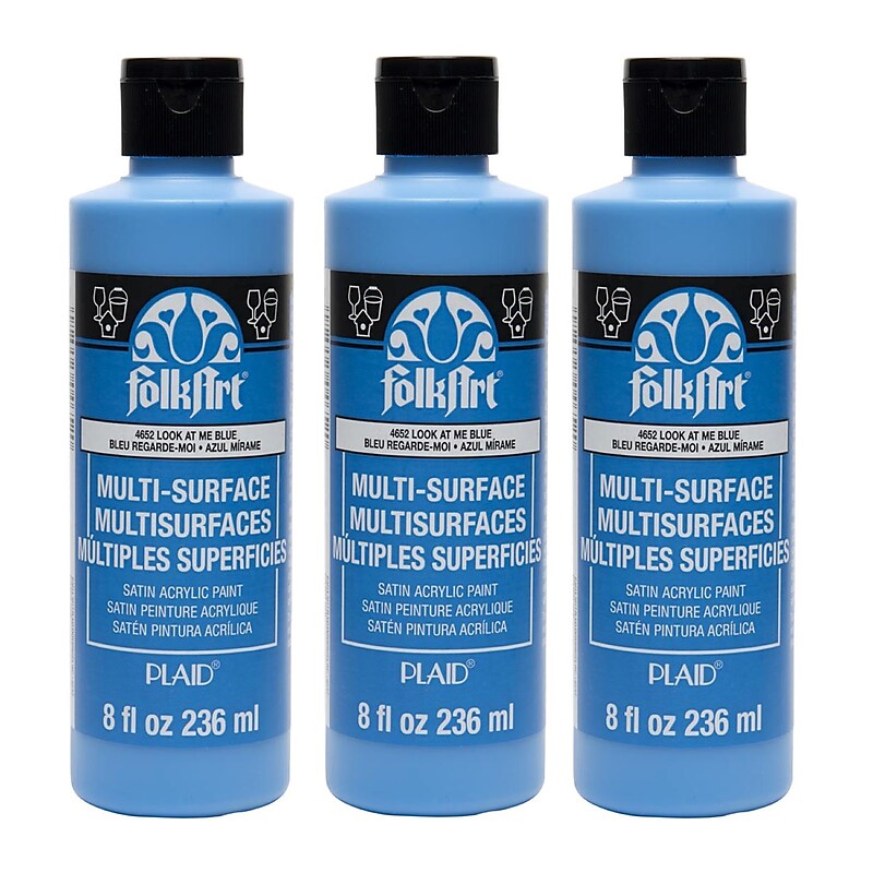 FolkArt Acrylic Paint Multi-Surface Satin, 8oz., Look At Me Blue, 3/Pack(FLK4652-3) image 1