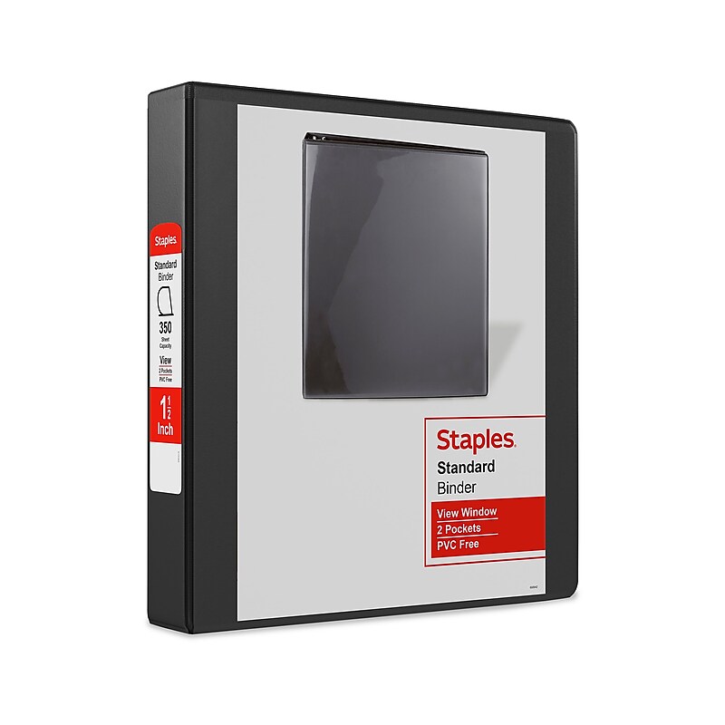 Staples 1 1/2" 3-Ring View Binders, D-Ring, Black, 12/Pack (55398CT/26437CT) image 1