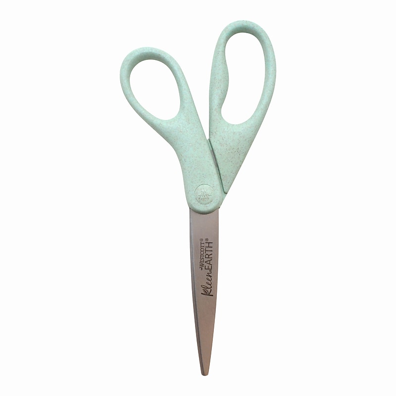 Westcott KleenEarth 8" Stainless Steel Scissors, Pointed Tip, Sage Blue (17350) image 1