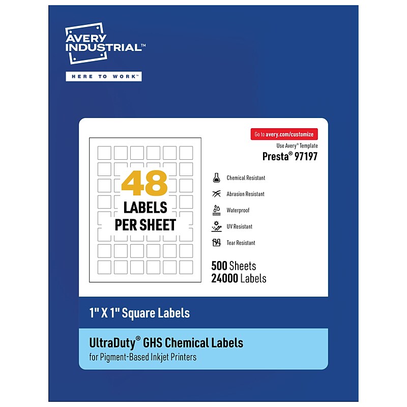 Avery UltraDuty Square Multipurpose Labels, 1" x 1", White, 24000/Box (97197) image 1