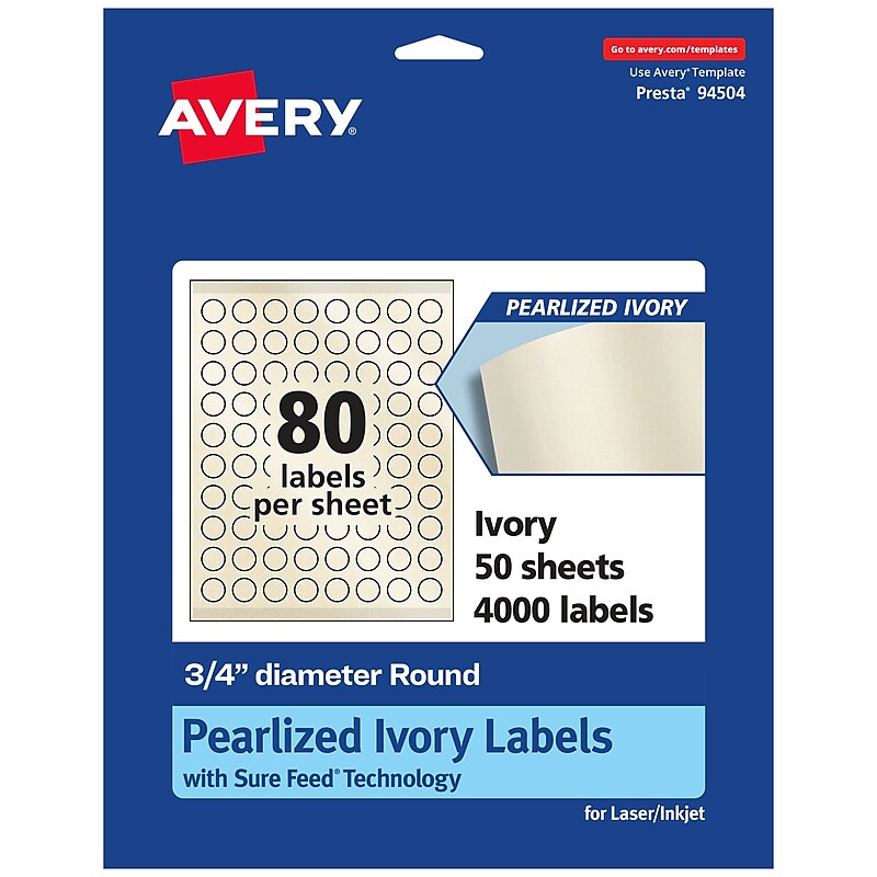 Avery Laser/Inkjet Round Multipurpose Labels, 0.75" Dia., Ivory, 4,000 Labels/Box (94504) image 1