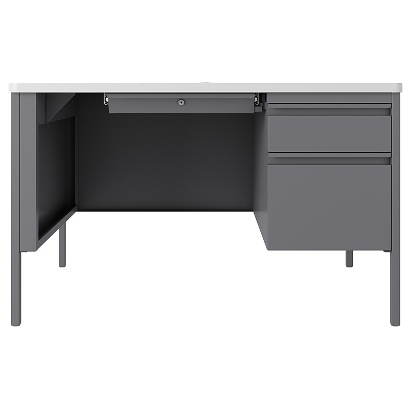 Hirsh 48"W Single-Pedestal Teacher's Desk, Platinum/White (22643) image 1