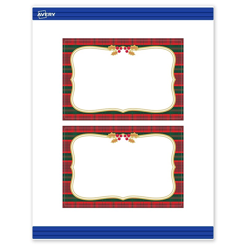 Avery Gold-Red-Green Plaid Matte Blank Card, White, 20/Pack (S00-FET) image 1