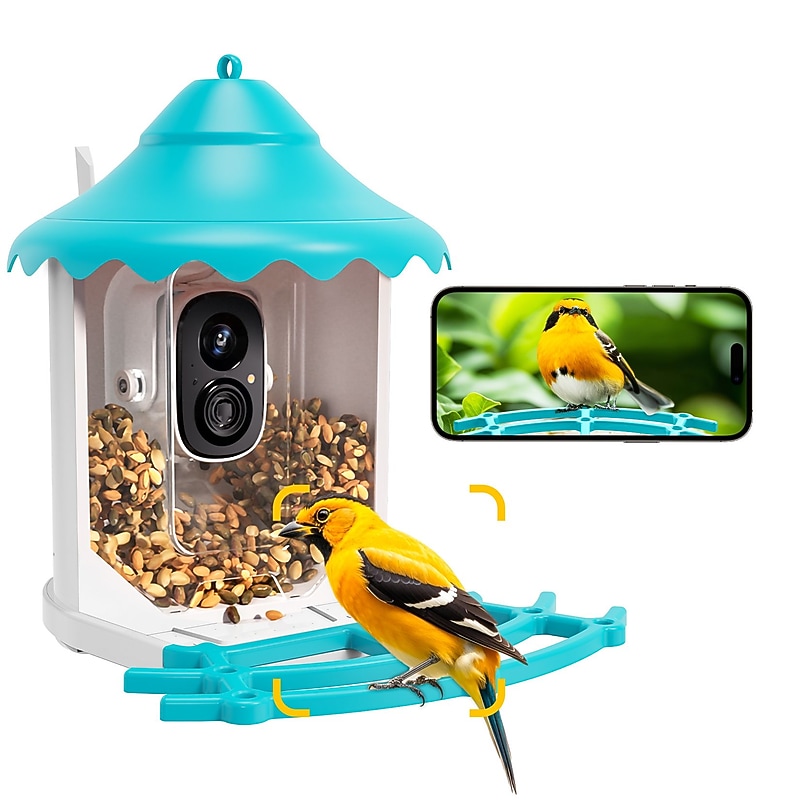 Cinmoore Solar Smart Bird Feeder with Camera, White/Blue (P2U) image 1