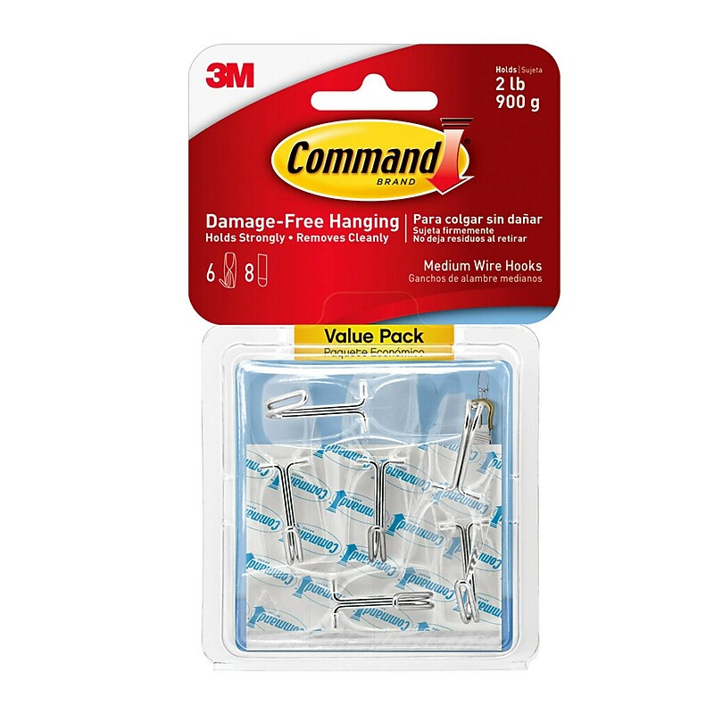 Command Damage Free Medium Hook, 2 lb, Clear, 6/Pack (17065CLR-VPES) image 1