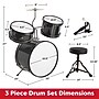 Hey! Play! 8" Drum Set, Black, 3 Pieces/Set (80-TT0078-BK)~#|#~AB523F23-4A93-4E7D-9064962FFE1D548F_sc7