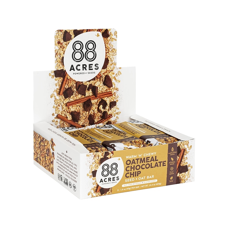 88 Acres Warm 'N' Chewy Gluten-Free Oatmeal/Chocolate Chip Seed and Oat Bar, 1.6 oz., 9 Bars/Box (315111) image 1
