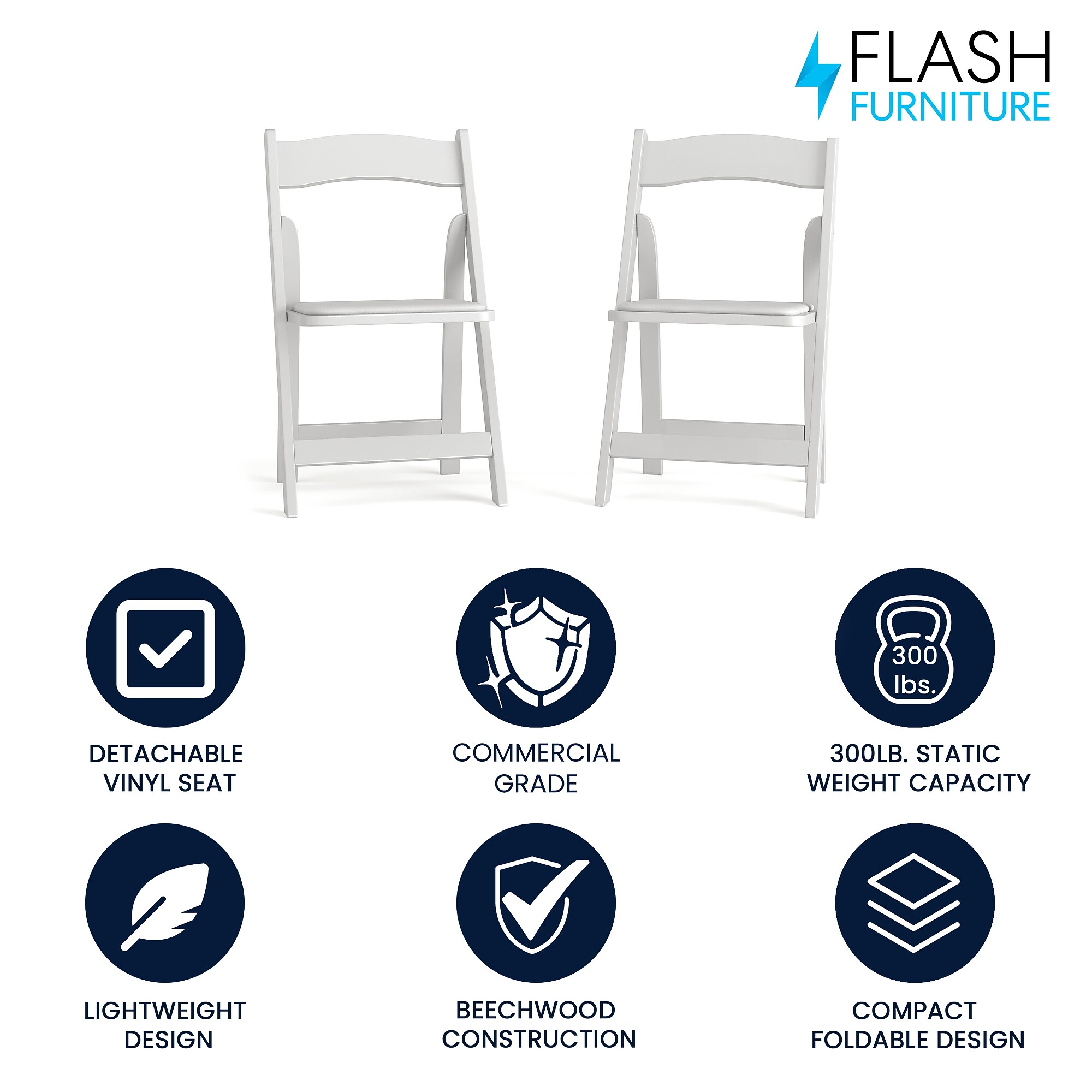 Flash Furniture HERCULES Wood/Vinyl Folding Chair, White, 2/Pack (2XF2901WHWOOD) Sansujyuku sansujyuku.com