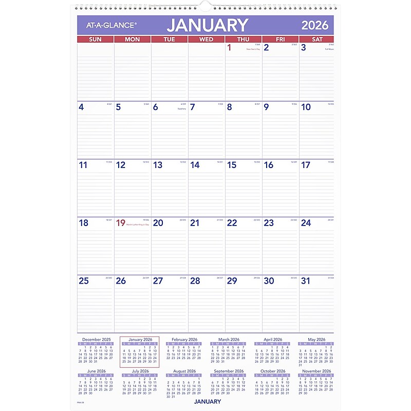 2026 AT-A-GLANCE 20" x 30" Monthly Wall Calendar, White/Purple (PM4-28-26) image 1