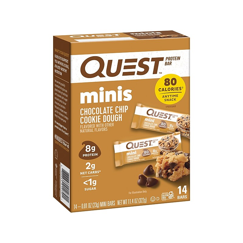 Quest Minis Gluten Free Chocolate Chip Cookie Dough Protein Bar, 0.81 oz., 14 Bars/Box (QPBMCCCD14M8) image 1