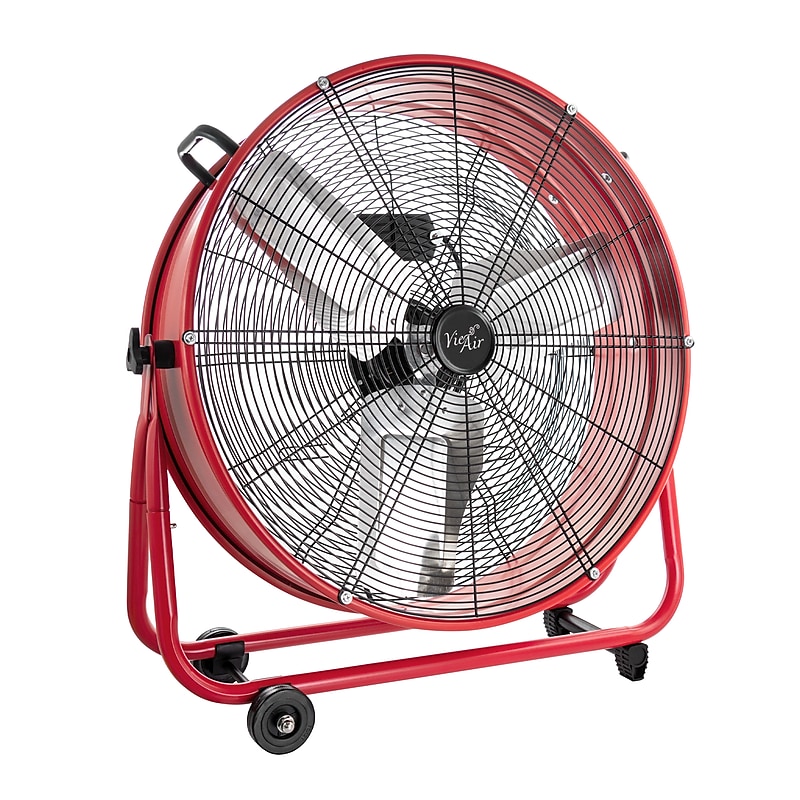 Vie Air 24" Commercial Floor Drum Fan, 3 Speed, Red (937115045M) image 1