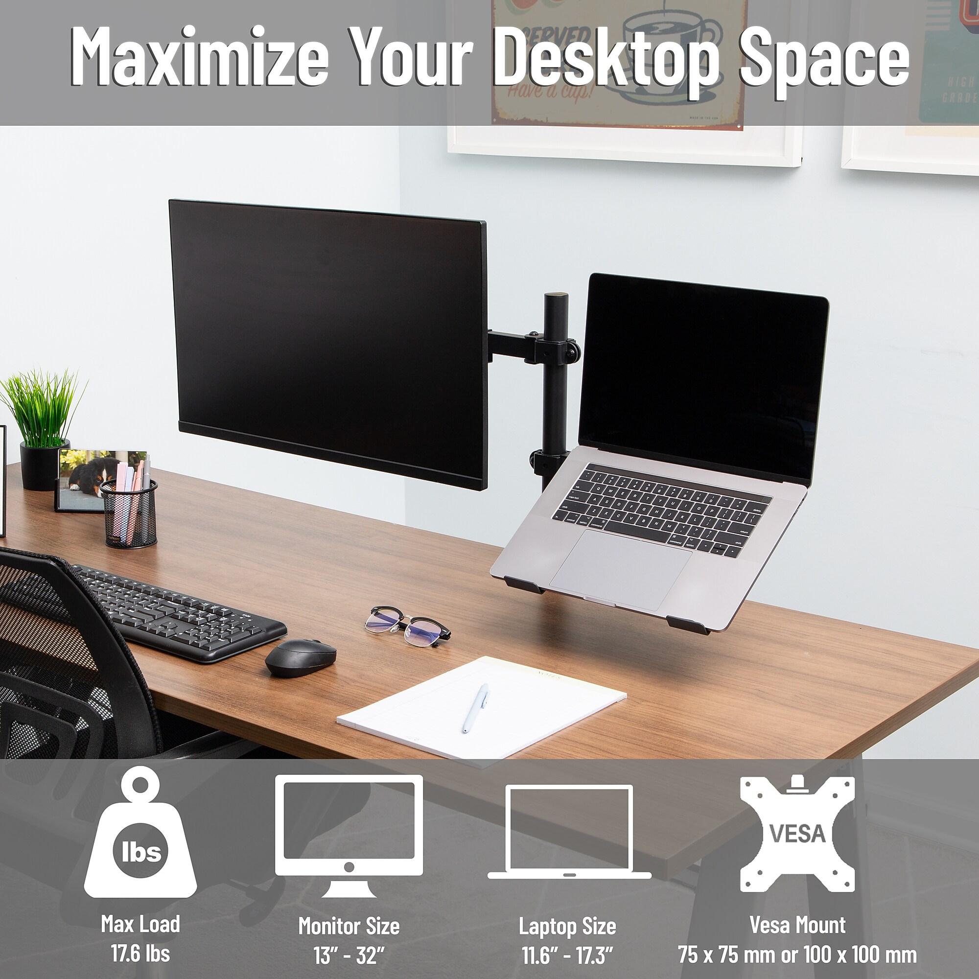 Mind Reader Adjustable Dual Arm Monitor and Laptop Desk Mount for 17″ – 32″, Black (ARMTAB-BLK) Sansujyuku sansujyuku.com