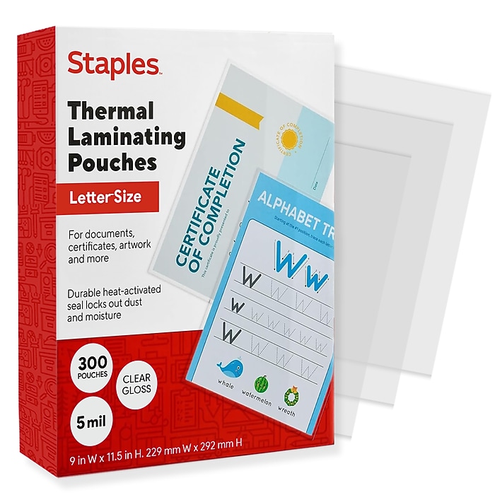 Staples Thermal Laminating Pouches, Letter Size, 5 Mil, 300/Box