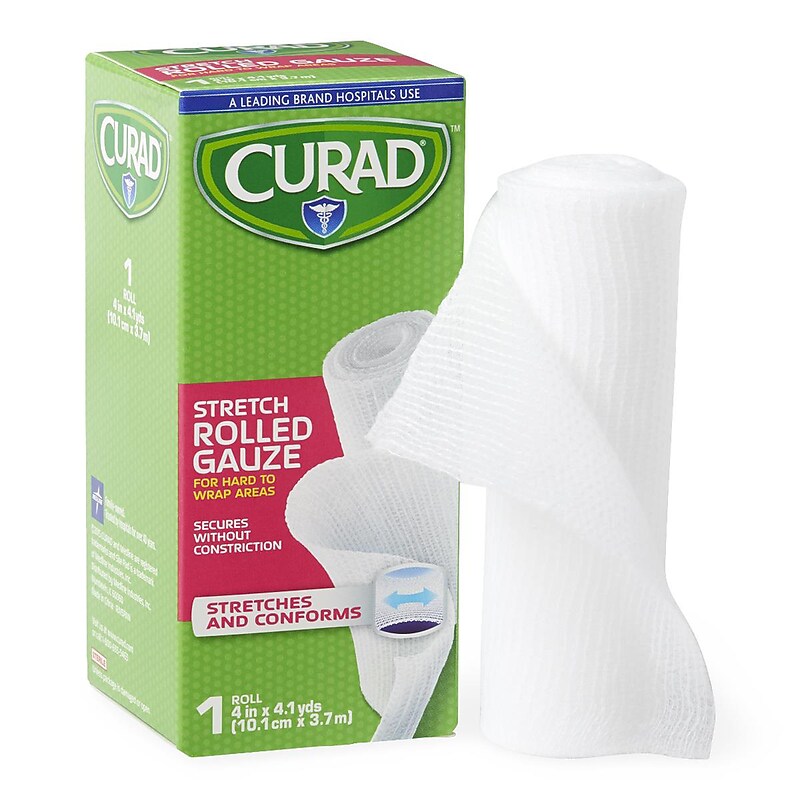 Curad 1-Ply Non-Woven Stretch Rolled Gauze, 4" x 4.1 yds., 24/Carton (CUR47144ERB) image 1