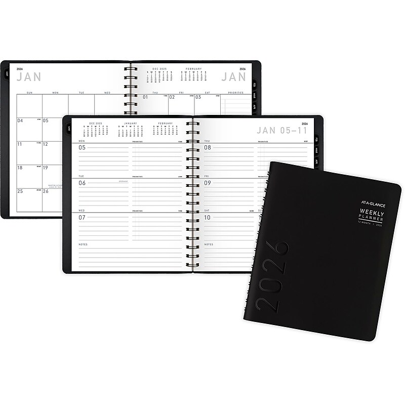2026 AT-A-GLANCE Contemporary 7" x 8.75" Calendar Year Weekly & Monthly Planner, Faux Leather Cover, Black (70-545X-05-26) image 1