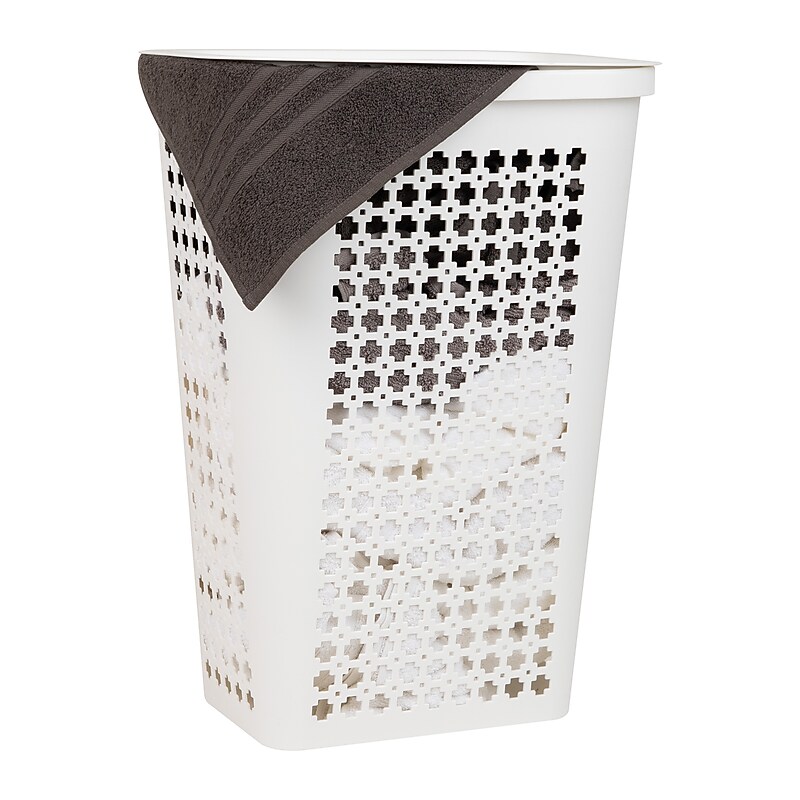 Mind Reader Slim Tapered Hamper with Lid, Plastic, White (SWHAMP50-WHT) image 1