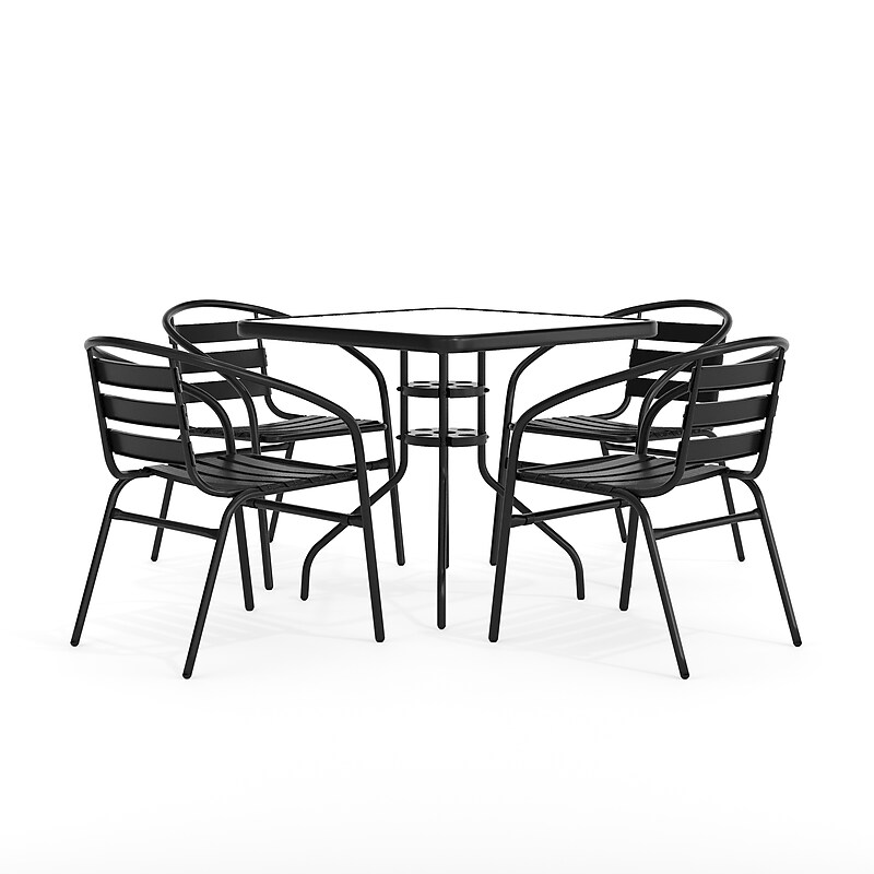 Flash Furniture Lila 31.5'' Square Table with 4 Slat Stack Chairs, Black (TLH0732SQ017CB4) image 1
