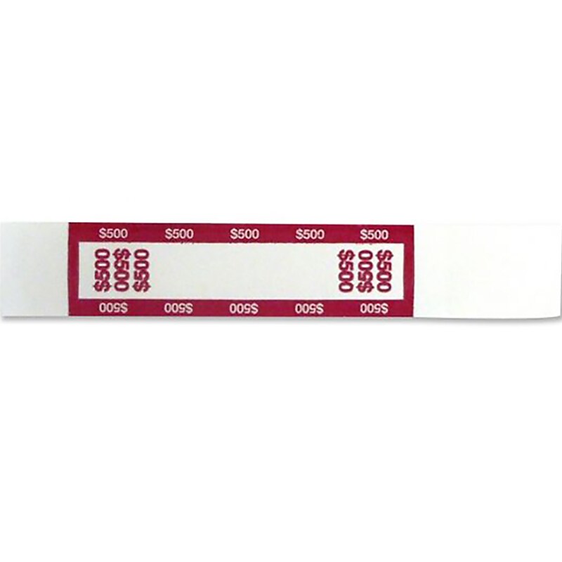 CONTROLTEK $500 Currency Strap, White/Red, 1000/Pack (560019) image 1