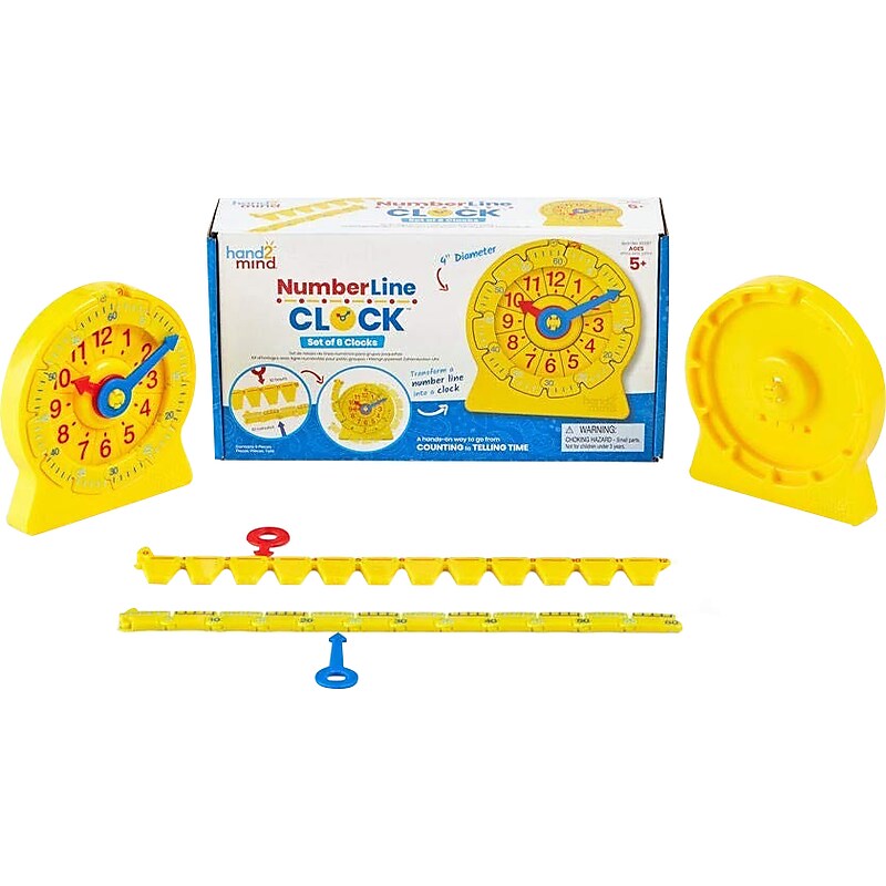 hand2mind NumberLine Clock Mini Student Clock, Yellow, 6/Set (92287) image 1